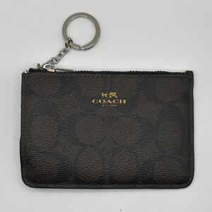 Coach Brown and Black Signature Zip Card Case Keyring